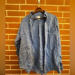 Brooks Brothers Madison Linen Button Down Shirt Men’s Medium Blue Long Sleeve